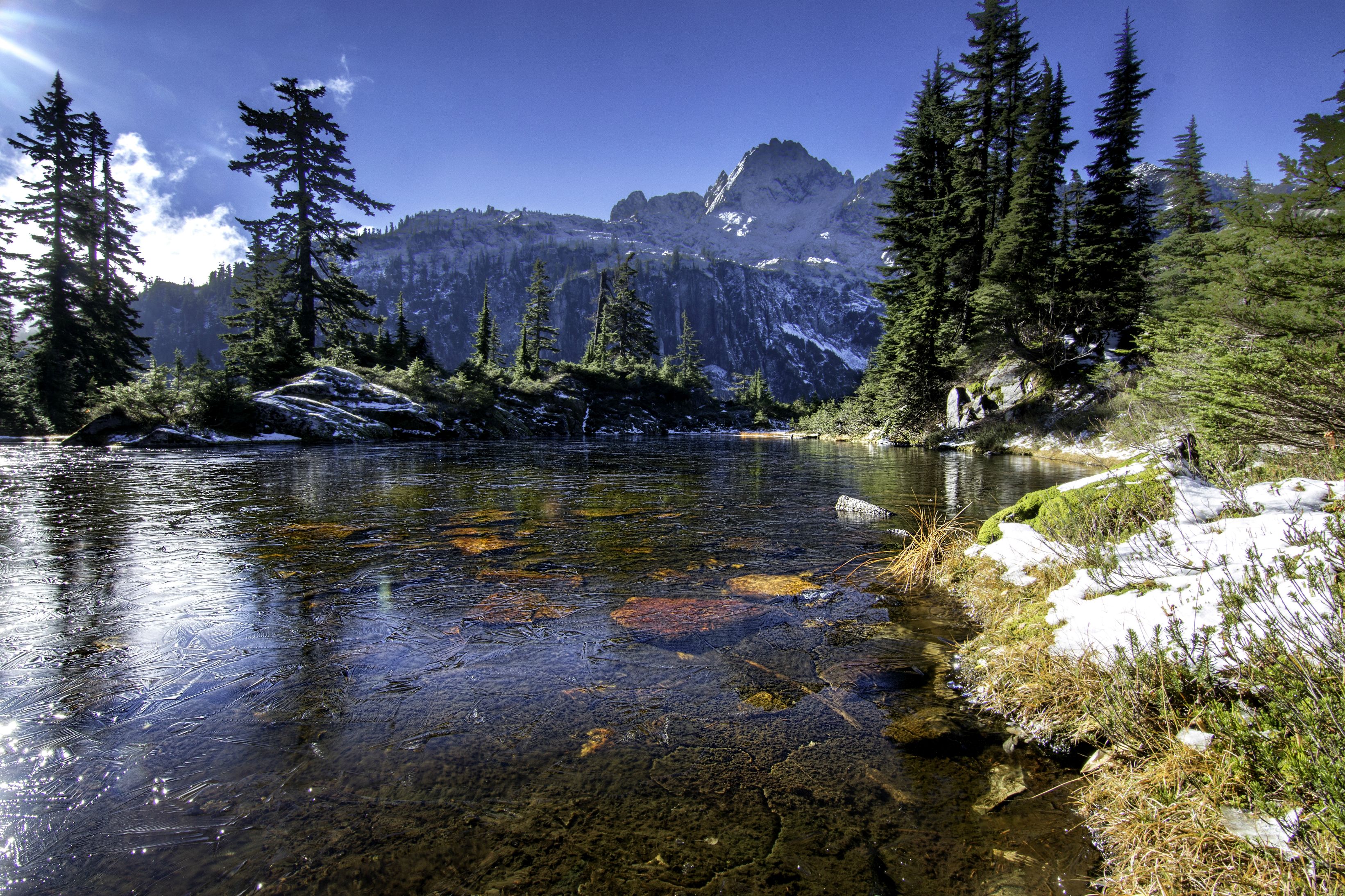  Frozen pond at over 5,000ft. elevation in the Alpine Lakes Wilderness, WA  
